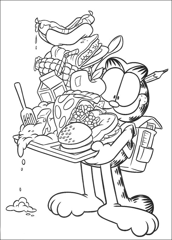 coloriage garfield et son plateau repas